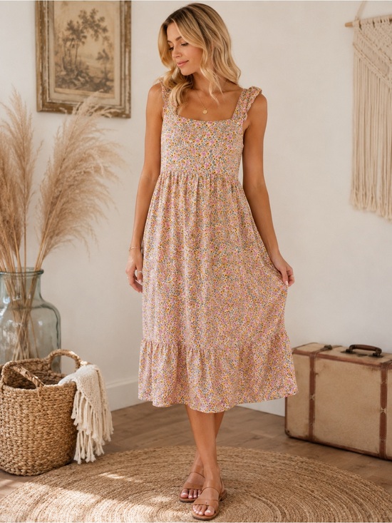 Universal Thread Dresses & Skirts - Universal Thread Pink Floral Smocked Midi Dress Boho Aesthetic